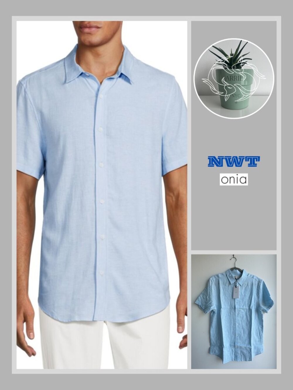 Onia - Standard S/Sleeve Linen Shirt - Cool Blue Chambray (M)